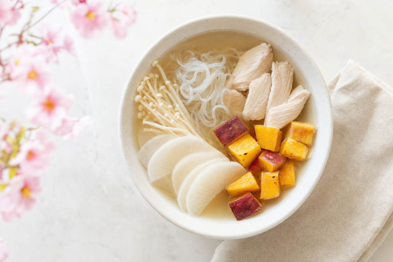 さつまいもと舞茸の具だくさん鶏ささみみそ汁（豚汁風ダイエットアレンジ）