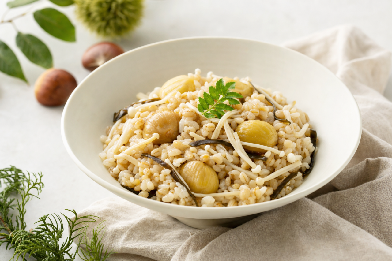 栗とえのきの押し麦炊き込みごはん