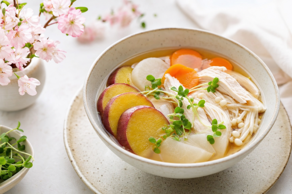 さつまいもとえのきの豚汁風ダイエット根菜みそ汁